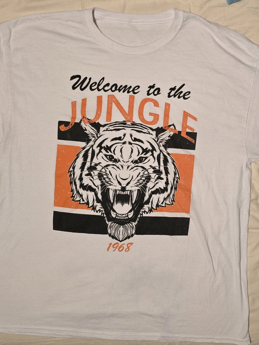 Source Unknown White Tee with Orange & Black Tiger Graphic